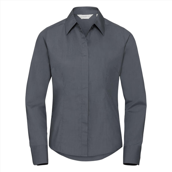 Russell Ladies Lsl Fitted Polycot. Poplin Shirt