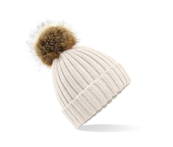 Faux Fur Pop Pom Chunky Beanie