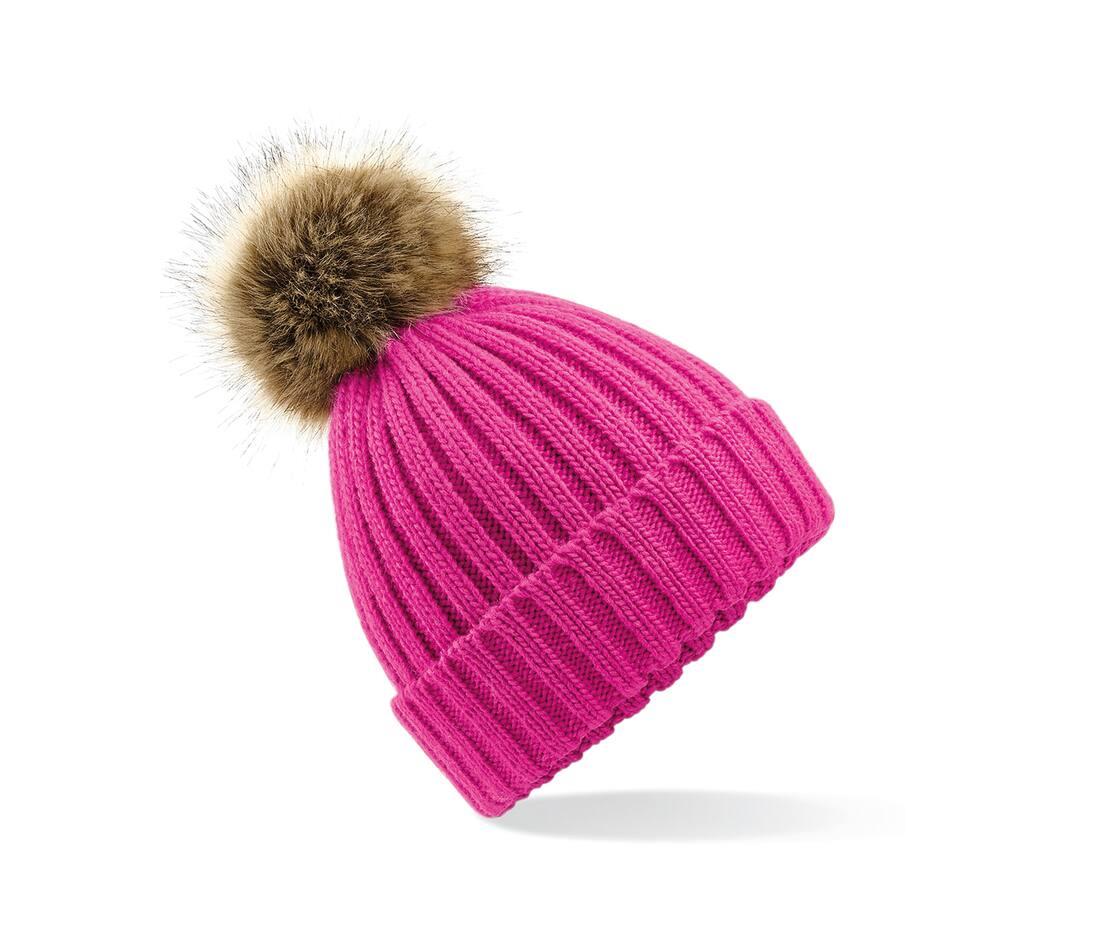 Beechfield Faux Fur Pop Pom Chunky Beanie