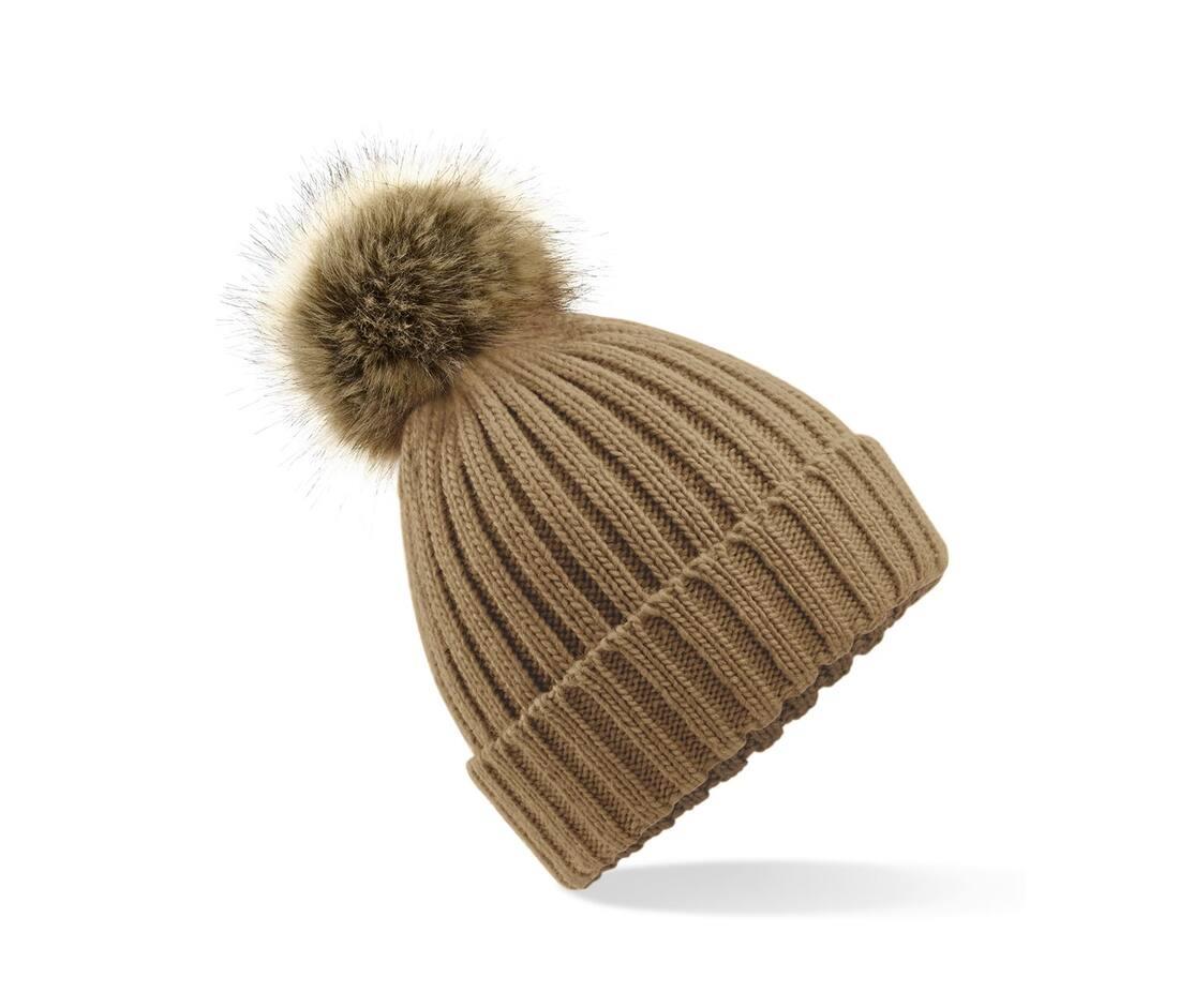 Beechfield Faux Fur Pop Pom Chunky Beanie